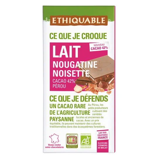 Chocolat au lait Nougatine/noisette - Bio