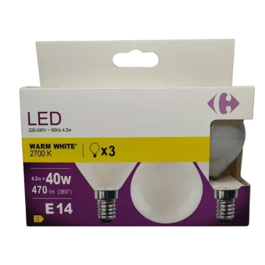 Ampoule LED E14 Sphérique Blanc-chaud 40W X3