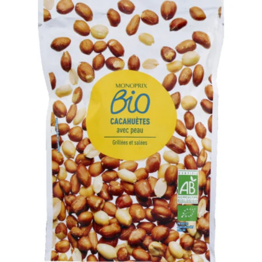 Cacahuètes avec peau grillées et salées bio