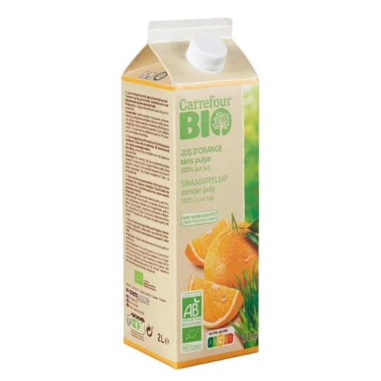 Jus d'orange bio sans sucres ajoutés