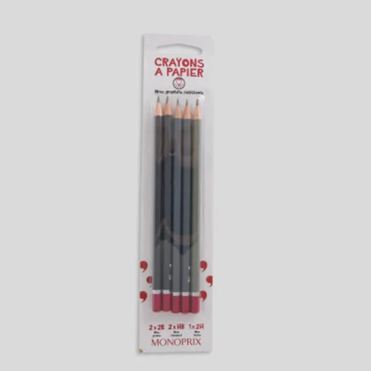 2 crayons 2B, 1 crayon HB et 1 crayon 2H