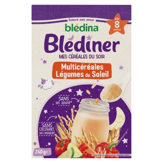 Céréales en poudre bébé soir dès 8 mois multicéréales légumes du soleil