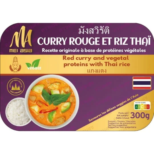 Plat Cuisiné Riz Thaï Curry Rouge Veggie