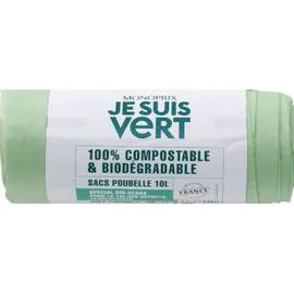 MONOPRIX JE SUIS VERT Sacs Poubelle Biodégradables 100% Compostables 10L X20 l'unité