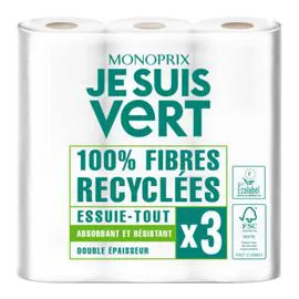 MONOPRIX JE SUIS VERT Essuie-tout absorbant et résistant double épaisseur x3