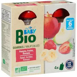 CARREFOUR BABY Desserts bébé bio aux fruits dès 6 mois 4x90g