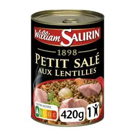 WILLIAM SAURIN Plat cuisiné petit salé aux lentilles 420g
