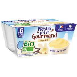 NESTLÉ, P'TIT GOURMAND Dessert Vanille Bio - dès 6 mois 4x90g