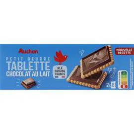 AUCHAN Petits beurre avec tablette de chocolat au lait, sachets fraîcheur 150g