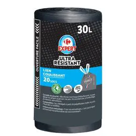 EXPERT Sac poubelle à lien coulissant, Ultra Résistant 30L x20