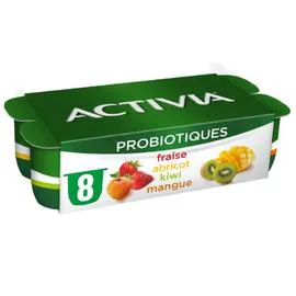 DANONE, ACTIVIA Yaourt aux fruits bifidus fraise abricot kiwi mangue 8x125g