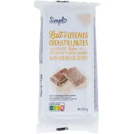 CARREFOUR SIMPL Chocolat lait & céréales croustillantes 4x100g