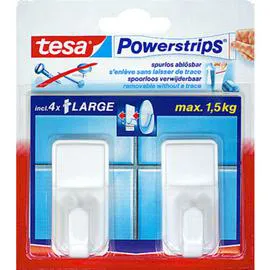 TESA 2 crochets rectangulaires blanc + 4 powerstrips l'unité