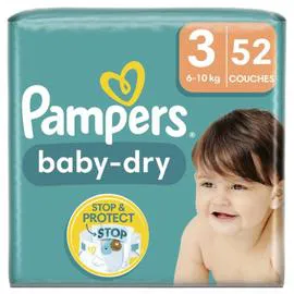 PAMPERS Couches Bébé Baby-Dry Taille 3 - 6Kg-10Kg x52