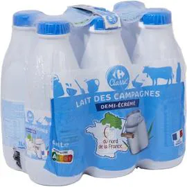 CARREFOUR Lait Demi-Ecreme de nos campagnes CLASSIC' 6x1l