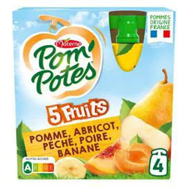 MATERNE, POM'POTES Compotes 5 fruits jaunes sans sucres ajoutés 4x90g
