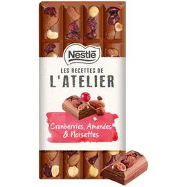 NESTLÉ, LES RECETTES DE L'ATELIER Chocolat au lait cranberries et amandes 170g