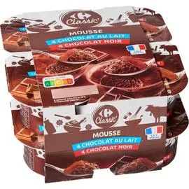 CARREFOUR CLASSIC' Mousse chocolat au lait et noir 8x60g
