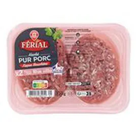 MARQUE REPÈRE, FÉRIAL Haché de porc VPF x2 220g