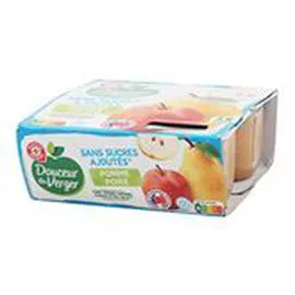 MARQUE REPÈRE, DOUCEUR DU VERGER Dessert fruitier pomme poire s/sucre 4x97g