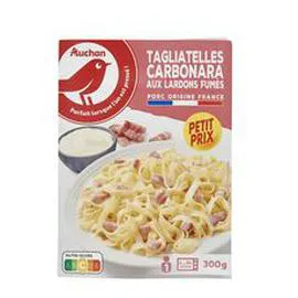 AUCHAN Tagliatelles à la carbonara aux lardons fumés sans couverts 300g