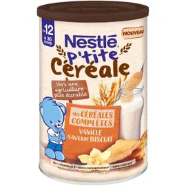 NESTLÉ, P'TITE CÉRÉALE Céréales aux céréles complètes Vanille saveur biscuit 415g