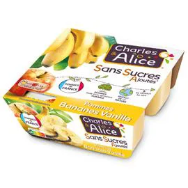 CHARLES & ALICE Compote pomme banane vanille sans sucres ajoutés 4x97g