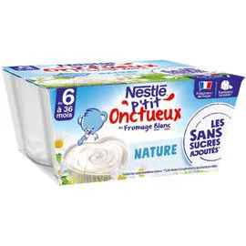 NESTLÉ, P'TIT ONCTUEUX Desserts bébé sans sucres ajoutés - dès 6 mois 4x90g