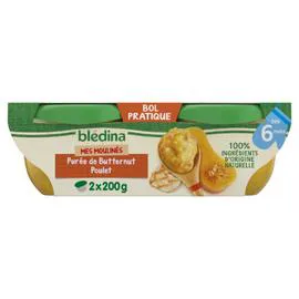 BLÉDINA Plat bébé Purée butternut poulet - dès 6 mois 2x200g