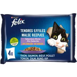 PURINA, FELIX Pâtée pour chat adulte tendres effilés en gelée mixte 4x85g