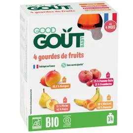GOOD GOÛT Purée de fruits à boire bébé dès 4 mois 4 recettes sans sucres ajoutés Bio Variety Fruits 4x120g