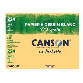 CANSON Pochette dessin 24x32 12 feuilles dessin blanc 224g