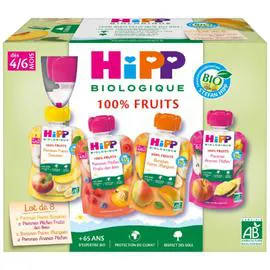 HIPP BIOLOGIQUE Compote bébé dès 4-6 mois gourdes multipack 4 variétés Bio 8x90g