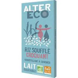 ALTER ECO Chocolat au lait Bio - Riz soufflé 100g