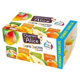 CHARLES & ALICE Compotes assortiment sans sucres ajoutés 12x100g