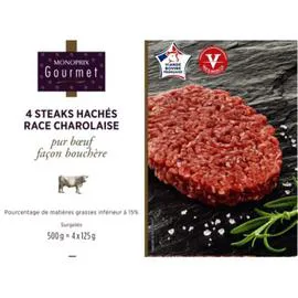 MONOPRIX GOURMET Steaks hachés race Charolaise, surgelés 500g