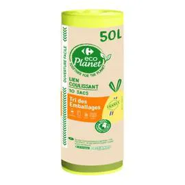 ECOPLANET Sac poubelle à lien coulissant, spécial tri sélectif 50L x10
