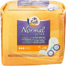 CARREFOUR SOFT Serviettes hygiéniques Normal Ultra x16