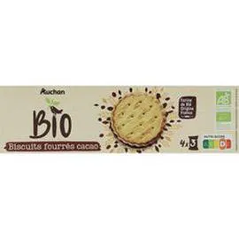 AUCHAN BIO Biscuits goûters fourrés au cacao, sachets fraîcheur 185g