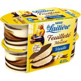 NESTLÉ, LA LAITIÈRE Mousse vanille avec fines feuilles de cacao 4X57g