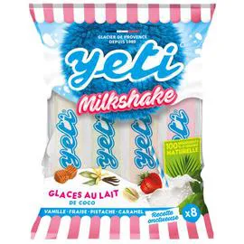 YETI Tubes glacée au lait de coco panachés saveur caramel, fraise pistache vanille x8