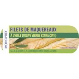 MONOPRIX Filets de maquereaux à l'huile d'olive vierge extra 145g