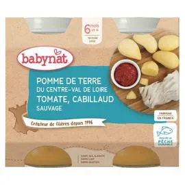 BABYBIO Repas bébé 6 mois Cabillaud Légumes 2x200g