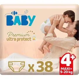 CARREFOUR BABY Couches bébé taille 4+ maxi+: 9-20 kg premium ultra protect x38
