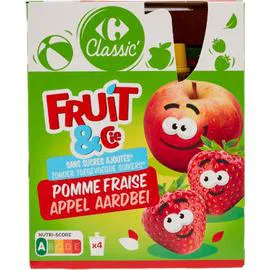 CARREFOUR CLASSIC' Compote pomme fraise s/sucres ajoutés 4x90g
