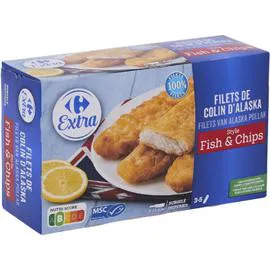 CARREFOUR EXTRA Filets de colin d'Alaska style Fish & Chips 400g