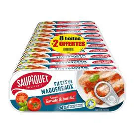 SAUPIQUET Filets de maquereaux sauce tomate et basilic 10x169g