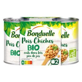 BONDUELLE Pois chiches cuits dans très peu de jus Bio 2x130g