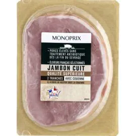 MONOPRIX Jambon cuit qualité supérieure avec couenne 80g