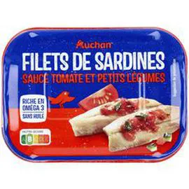 AUCHAN Filets de sardines tomate et petits légumes sans huile 100g